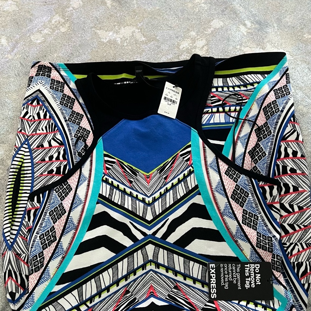 Express Multicolor Geometric Pattern Dress